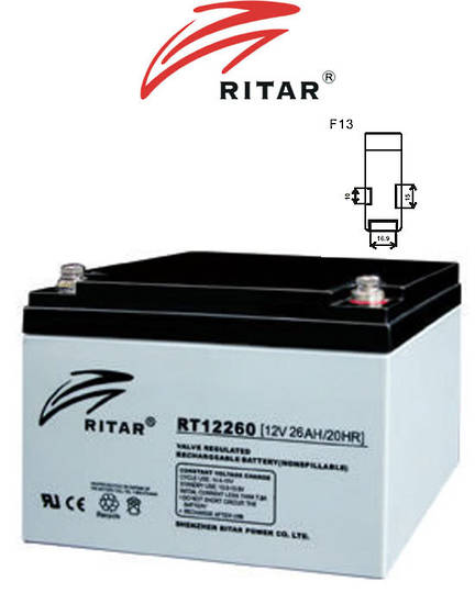 RITAR RT12260 12V 26AH SLA battery F13 Plug