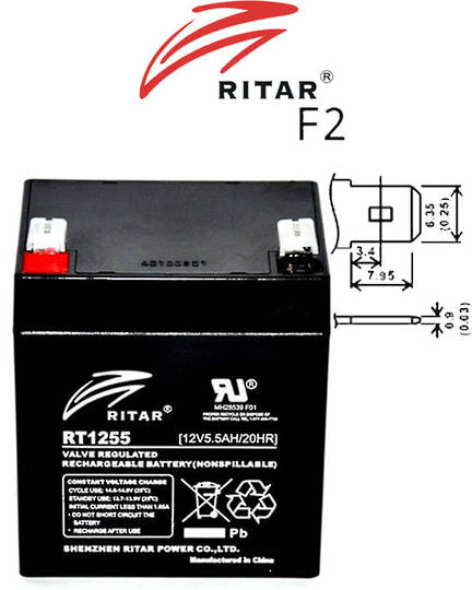RITAR RT1255 12V 5.5AH SLA battery