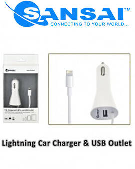 SANSAI Lightning Car Charger Adaptor with USB Socket