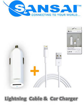 SANSAI Lightning to USB Cable with Car Adaptor for Apple Devices
