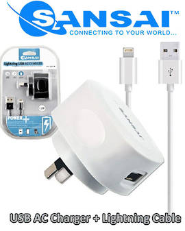 SANSAI Lightning to USB Cable with Power Adaptor for Apple Devices