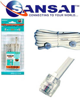 SANSAI 25m Telephone Cable, US Modular Plug to Plug
